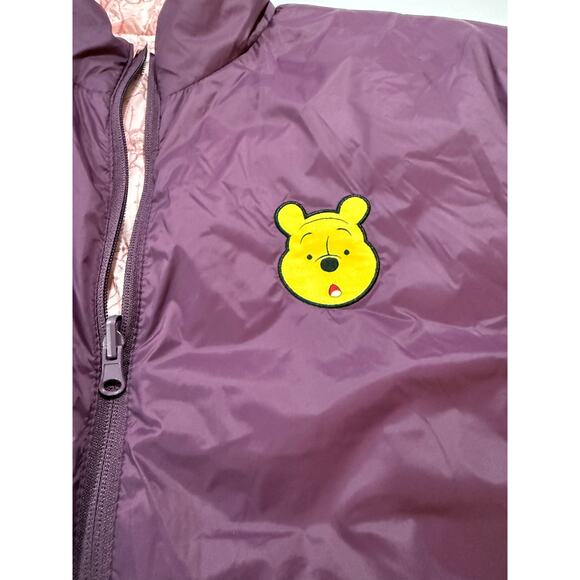 Disney Womens XL Winnie the Pooh Puffer Jacket Reversible Purple Pink  (113) - Picture 7 of 13